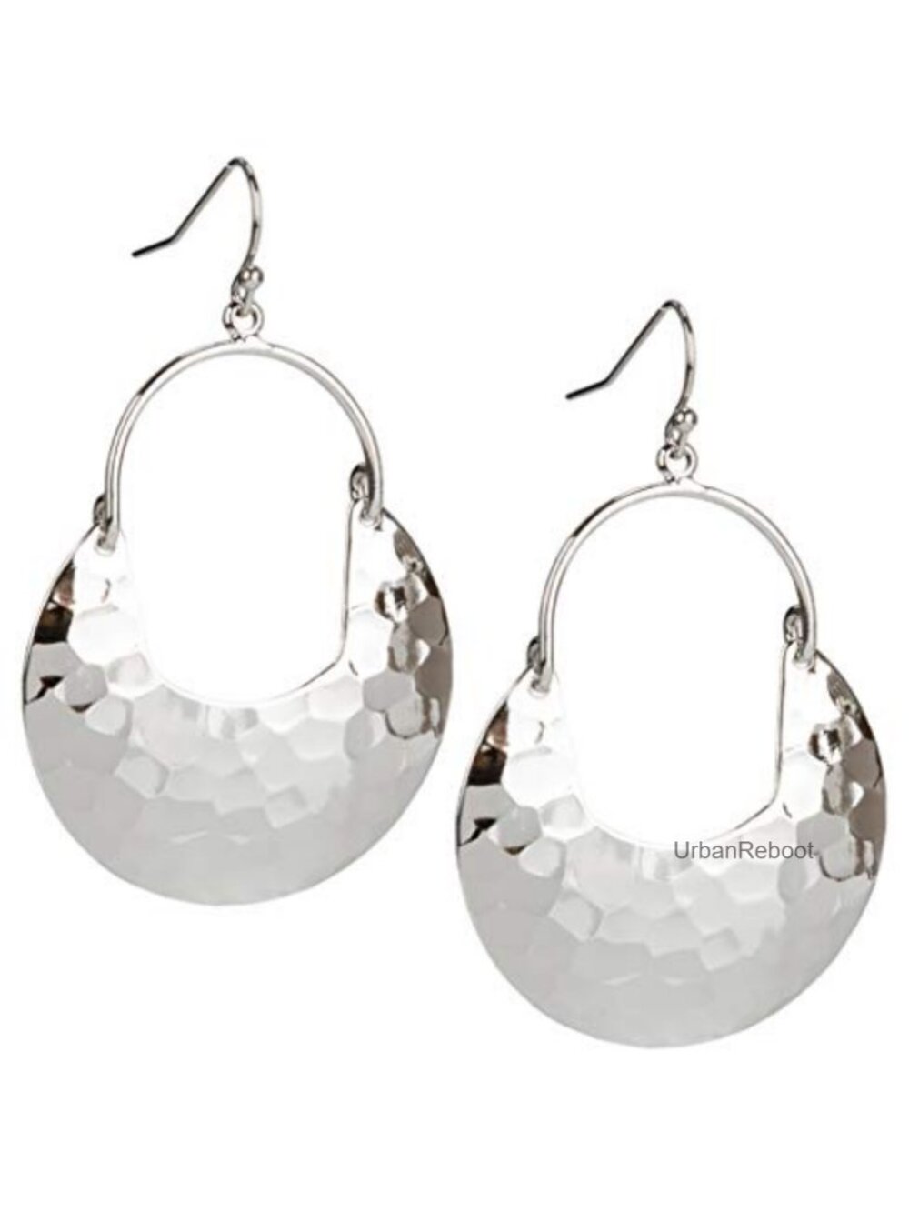 Hammered Crescent Paddle Drop Earrings French Wire Women